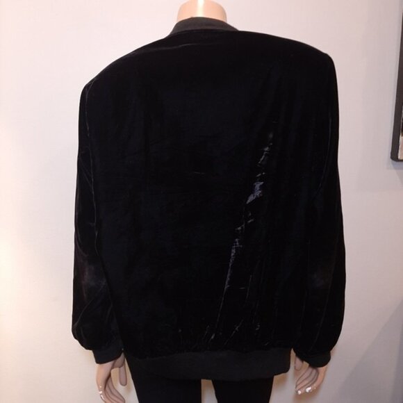 Vintage 80s Velvet Bomber Jacket Rhinestone Embellished Zip Front Velour Bling - Picture 9 of 16